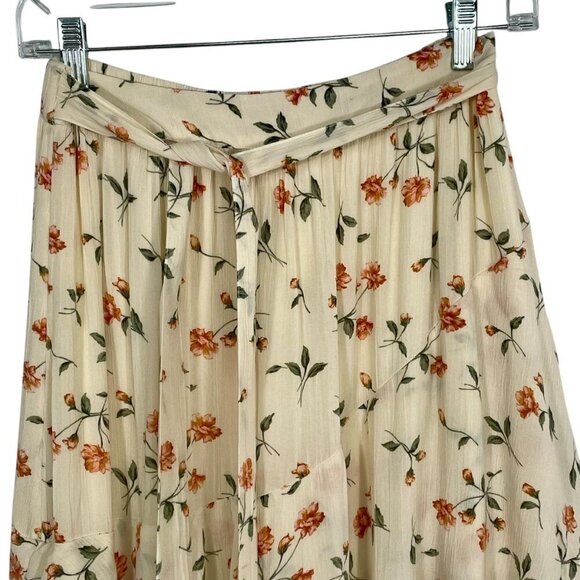 NWOT American Eagle Floral Tiered Ruffle Tie Waist Midi Skirt Cream Size S - Picture 7 of 14